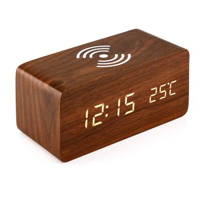 China Antique Style Digital LED Alarm Clock with Thermometer Alarm Clock with Wireless Charger Wifi Desktop Clock for sale