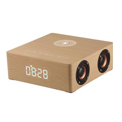 China Calendars Alarm Clock Speaker Wood Wireless Charging Alarm Clock for sale