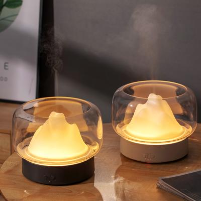 China Wholesale 400mL Car Essential Oil Diffuser Humidifier 7 Color Changing Mountain View Light Creative Design Promotional Gift for sale