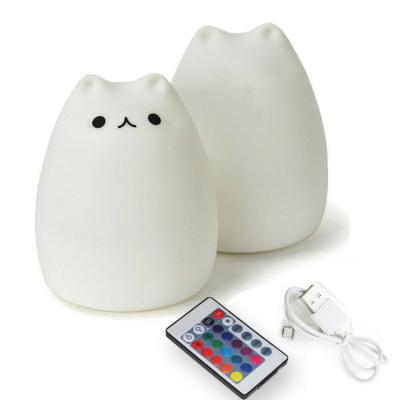 China Colorful Cute Silicone Cat Room Night Light with Remote Control for sale