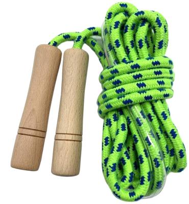 China Fast Speed ​​JY Kids Cheap Wooden Handle Jumping Jump Rope With Cotton Rope for sale