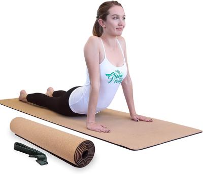 China Cork Band Factory Price Direct Sales Anti Slip Cork Yoga Mat With Carry Strap For Travel for sale