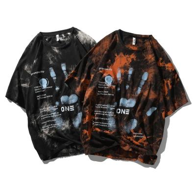 China Anti-wrinkle logo popular men's street wear shorts sleeve t-shirt men tie dye loose t-shirt rotator large size casual sleeve round collars T for sale