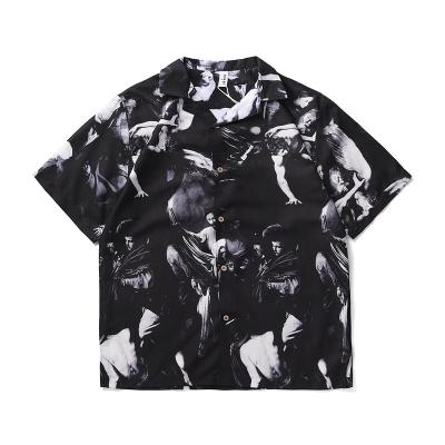 China Popular Shirt Men's Logo Printing Loose Shirt Men's Casual Hong Kong Style Anti-pilling Shirt Summer Digital Short Sleeve Men's Large Size for sale