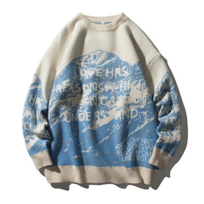 China New Harajuku Winter Anti-wrinkle Mountain Snowstorm Knitwear Wind Trend Sweater Loose Thermal Coat Jacquard Softer Crewneck Sweater For Men for sale