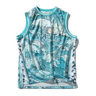 China Wave shirt basketball fashion street basketball clothing couples casual equipment Antibacterial wholesale printing large custom loose sports for sale