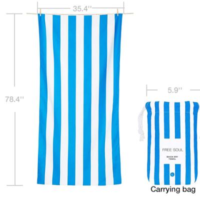 China Customized Logo and Label OEM Stripe Sand QUICK DRY Free Compact Quick Dry Beach Towel for sale