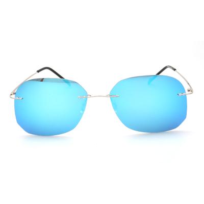 China Hot Sale Polarized Eye Protection Rimless Sunglasses Colorful Lens Customized Logo Metal Sun Glasses Frames for sale