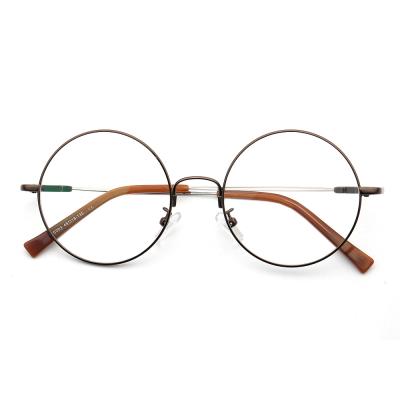 China For Reading Fashion Vintage Unisex Coffee Round Full Memory Flexible Metal Rim Optical Glasses Frames for sale