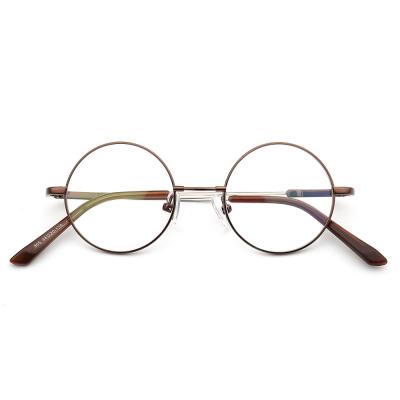 China For Reading Small Round Rim Flexible Full Memory Metal Optical Glass Frame New Fashion Coffee Color for sale