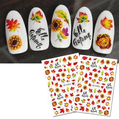 China Hot Selling Maple Leaf Flowers Autumn Nail Art Stickers 12 Self Adhesive Nail Art Decoration DIY Designs 3D Nail Art Decoration Self Adhesive Sticker for sale