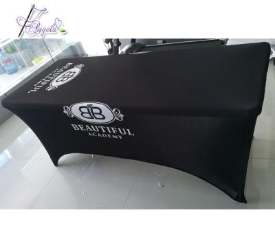 China Black Spandex Stretch Massage Lash Beauty Bed Covers With White Digital Printing Logo For Lash Beauty Spa Bed Decoration for sale