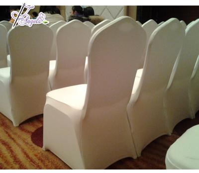 China Simple cream polyester chair cover cheap fitted elastic spandex wedding decoration for banquet chairs for sale