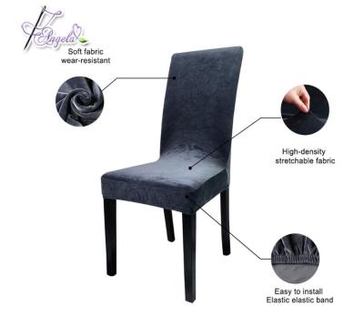 China Single Spandex Dining Velvet Upholstered Cushion Solid Chair Seat Cover Removable Slipcovers For Dining Chairs for sale