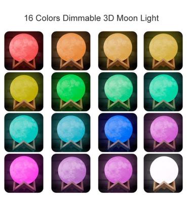 China Colores recargables de la luz 16 de la noche de 300mAH 3d de la lámpara lunar de la luna teledirigidos en venta