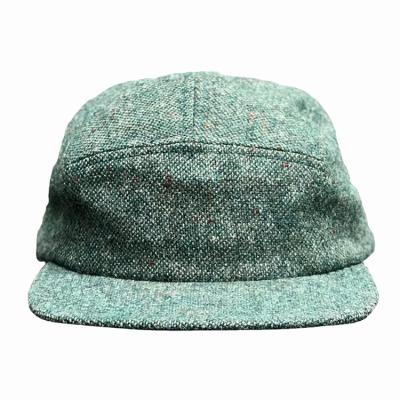 China JOINT Wholesale Blank Hat Design Wool 5 Panel Leather Strap Adjustable Camper Hat for sale