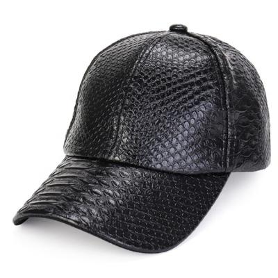 China JOINT 6 Panel Men's Plain Full Crocodile Baseball Hat Snakeskin PU Leather Baseball Cap for sale