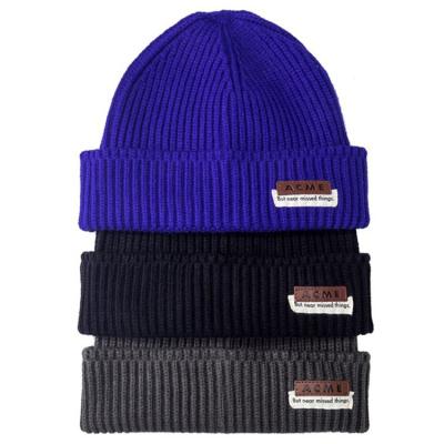 China JOINT Wholesale Leather Patch Knit Peach Beanie Hat With Custom Label for sale