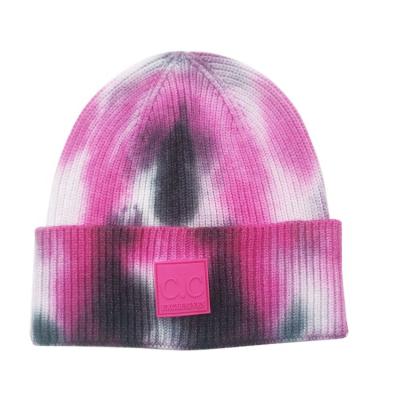 China Various JOINT hot sale knit hat pvc patch tie dyed acrylic cuff beanie for sale