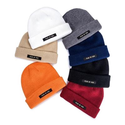 China JOINT Custom Wholesale Bulk Men's Colorful Acrylic Knit Multicolor Beanie With Label Patch Knitted Hat for sale