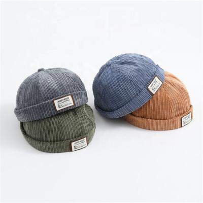 China Common Rolled Brim Owner Corduroy Cap Miki Hat Leather Docker Hat Cuff Skull Patch for sale