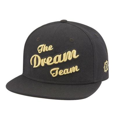 China JOINT Custom Embroidery Square Brim Black 100% Acrylic Snapback Hat & Gold Cap for sale