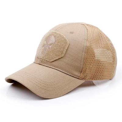 China COMMON Camouflage Curved Brim Trucker Hat With Embroidery Patch Laser Punched Holes Mesh Trucker Hat for sale