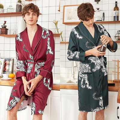 China New Print Long Sleeve Leisure Loose Comfortable Silk Cardigan QUICK DRY Home Wear Men's Maxi Dress for sale