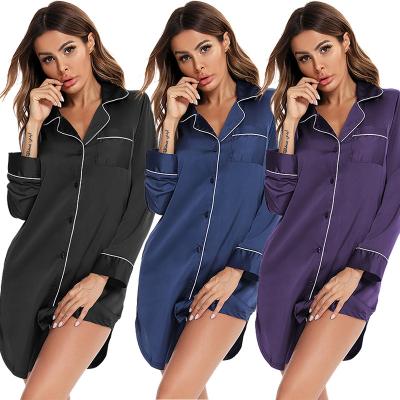 China New QUICK DRY Solid Color Women's Loose Casual Pajamas Robe Autumn Mature Home Wear Long Sleeve Sleepwear for sale