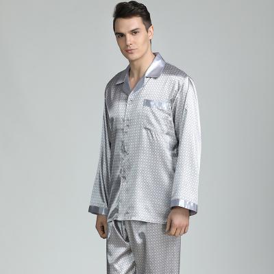 China New Autumn Winter Long Sleeve Print QUICK DRY Comfortable Breathe Plus Size Cardigan 2 Piece Set Mens Silk Pajamas for sale