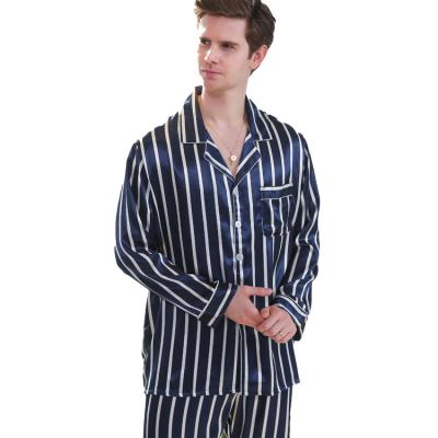 China QUICK DRY Autumn Men's Pajamas Striped Men's Long Sleeve Printed Silk Thin Home Clothing Set for sale