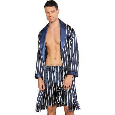 China QUICK DRY men's silk nightgown shorts thin long sleeve striped summer pajamas men's oversized bathrobe for sale