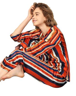 China QUICK DRY Silk Pajamas Women's Summer Long Sleeve Home Clothes 100% Silk Two Piece Suit for sale