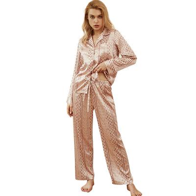 China Spring And Autumn European And American Style Women's Thin Long Sleeve Suit QUICK-DRY Ice Silk Pajamas V-neck Cardigan Home Service for sale