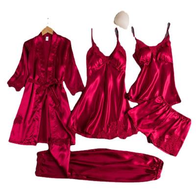 China QUICK DRY Women's Lace Silk Satin Pajamas 5 Piece Pijamas Woman Pajamas Set For Women for sale