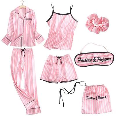 China Guangzhou LZZ Thermal Women's Wholesale Leisure Sleepwear Soft Silk Home Suit 7pcs Women's Silk Pajamas for sale