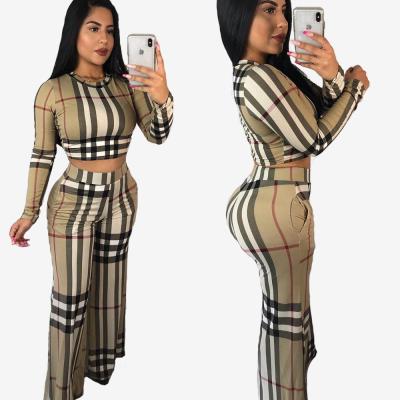 China European and American women's personality wholesale breathable plaid printing leisure two-piece suit for sale