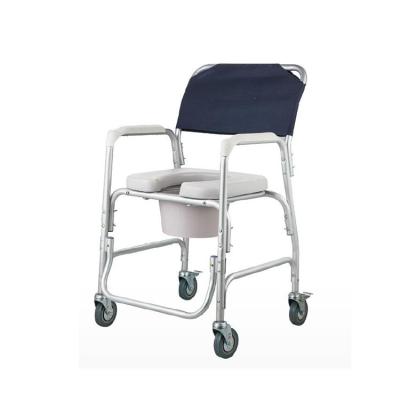 China Foldable  Durable Medical Equipment  Aluminum Commode Wheel Chair With Bedpan Te koop