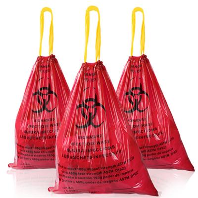 China Large Capacity Yellow Red Plastic Disposable Medical Biohazard Waste Bags en venta