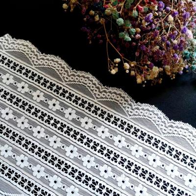 China 06713 Available 16cm White Flower Elastic Mesh Lace Spandex Nylon Polyester Lace Up Embroidery Lace Trim for sale