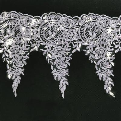 China Water Soluble Sequin Embroidered Lace Trimming Wedding Dress Embroidered Fabric With Sequin for sale