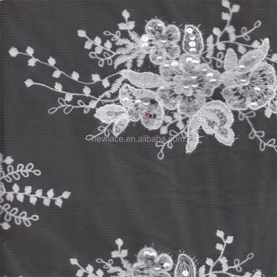 China Customized Fabric Water Soluble Embroidery Lace Trim Transparent Thread Embroidery Fabric With Beads for sale