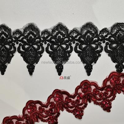 China Latest design black trimmings viable wholesal organza embroidered lace trim for apparel for sale