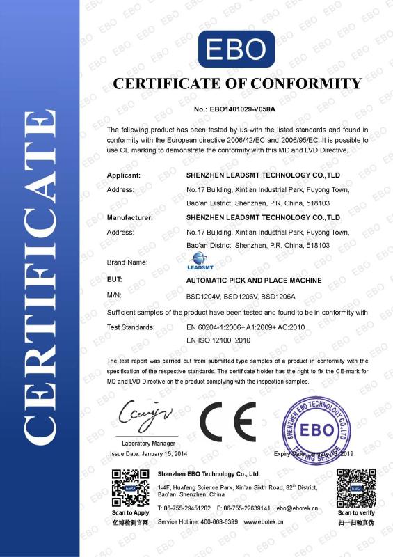 CE 2006/42/EC ,2006/95/EC - Shenzhen Leadsmt Technology Co.,Ltd