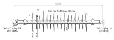 China Composite Long Rod Suspension Insulator    FXBW-72.5/70 (H=745)   Socket&Ball    Gray Sheds  From a ISO company for sale