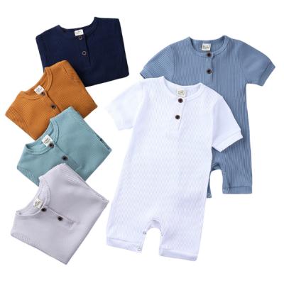 China Short Sleeve Short Sleeve Ribbed Simple Unisex Baby Boy Pajamas Newborn Baby Romper Summer for sale