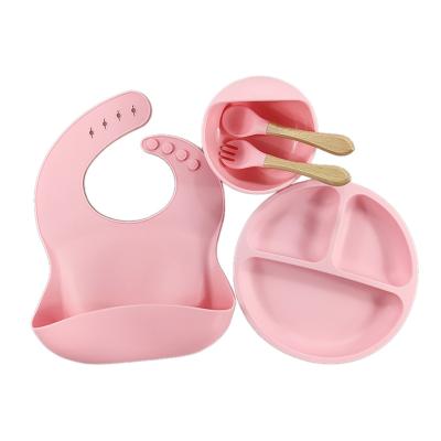 China Willthy Supplies Kids BPA Free Silicone Tableware Silicone Bib Set Silicone Bib Spoon Suction Feeding Bowl for sale