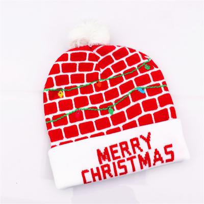 China Kintted Hat Print Christmas Knitted Custom Hats For Girls Boys Cute Warm Hat With Balls Winter Hats for sale