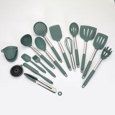 China Stocked 16pcs Food Grade Cookware Set High Temperature Resistant Silicone Kitchenware Set Premium for sale