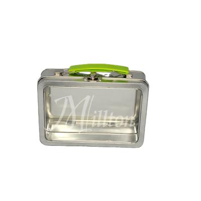 China Rectangular Food Tin Can Metal Lunch Tin Box With Clear Window And Handle Gift Box for sale